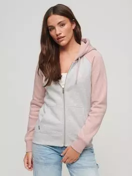 Толстовка на молнии с бейсбольной молнией и вышитым логотипом Vintage Superdry, ледниково-серый/розовый