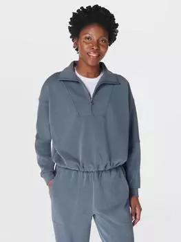 Толстовка на молнии с горловиной в виде воронки для промывки песком Sweaty Betty, цвет Subdued Blue