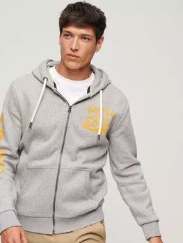 Толстовка на молнии с графическим принтом Ateltic College Superdry, серый пятнистый марл