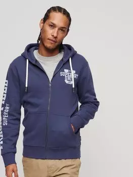 Толстовка на молнии с графическим принтом Ateltic College Superdry, пограничный синий