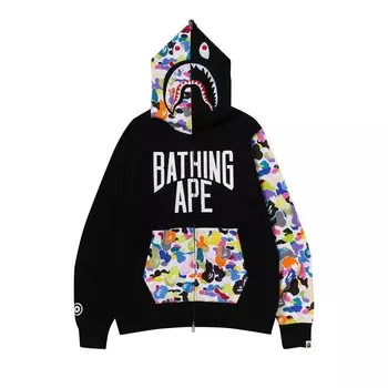Толстовка на молнии с капюшоном BAPE Multi Camo NYC Logo Shark, цвет Черный