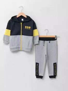 Толстовка на молнии с капюшоном и длинными рукавами с принтом для маленьких мальчиков и брюки-джоггеры, комплект из 2 предметов LCW baby