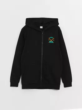 Толстовка на молнии с капюшоном и принтом для мальчиков с длинными рукавами LCW Kids, новый черный