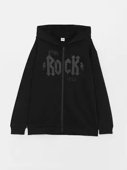 Толстовка на молнии с капюшоном и принтом для мальчиков с длинными рукавами LCW Kids, новый черный