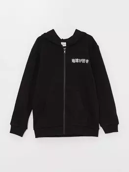 Толстовка на молнии с капюшоном и принтом для мальчиков с длинными рукавами LCW Kids, новый черный