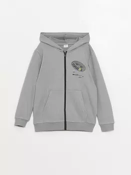 Толстовка на молнии с капюшоном и принтом для мальчиков с длинными рукавами LCW Kids, серый