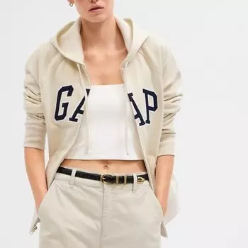 Толстовка на молнии с капюшоном и вышитым логотипом Gap, бежевый