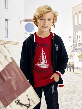 Толстовка на молнии с капюшоном и вышивкой для мальчиков с длинными рукавами SOUTHBLUE, темно-синий