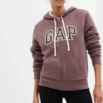 Толстовка на молнии с капюшоном из шерпы и подкладкой Gap, коричневый