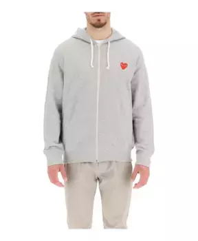 Толстовка на молнии с красным сердцем и логотипом Comme Des Garons Play, серый