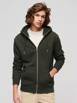 Толстовка на молнии с логотипом Essential Superdry, темно-оливковый меланж