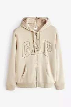 Толстовка на молнии с логотипом и подкладкой из искусственной овчины Gap, бежевый