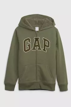 Толстовка на молнии с логотипом и подкладкой из искусственной овчины Gap, зеленый