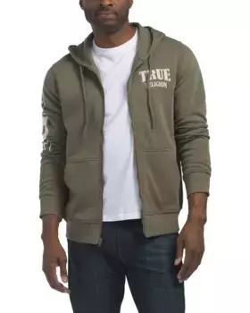 Толстовка на молнии с логотипом из флока True Religion, цвет Kalamata
