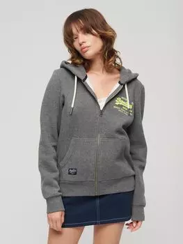 Толстовка на молнии с неоновым винтажным логотипом Superdry, насыщенный древесный уголь мергель