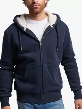 Толстовка на молнии с подкладкой Essential Borg Superdry, затмение темно-синий