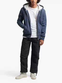 Толстовка на молнии с подкладкой Essential Borg Superdry, винтажный темно-синий меланж