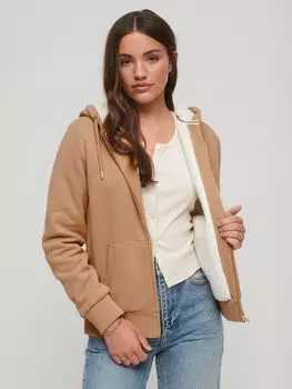 Толстовка на молнии с подкладкой Essential Borg Superdry, пирамида сэндс браун