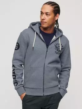 Толстовка на молнии с рисунком Athletic College Superdry, джинсовый синий меланжевый