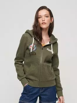 Толстовка на молнии с украшением на заказ Superdry, бережливая оливковая марль