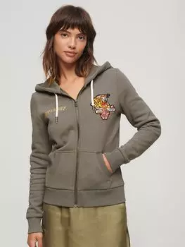 Толстовка на молнии с украшением на заказ Superdry, угольно-серый