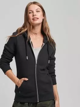 Толстовка на молнии с вышитым логотипом Superdry из органической смеси хлопка, цвет: черный