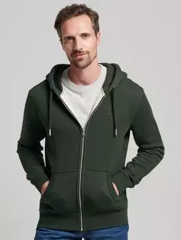 Толстовка на молнии с вышитым логотипом Vintage Superdry, темно-оливковый меланж
