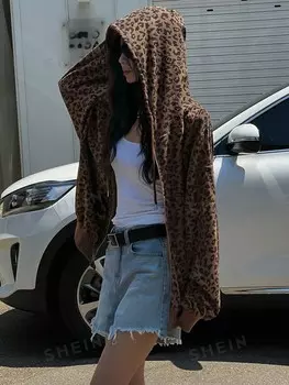 Толстовка на молнии с заниженными плечами и леопардовым принтом Dazy, коричневый