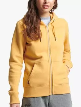 Толстовка на молнии спереди Superdry Vintage Logo из органической смеси хлопка, цвет охры