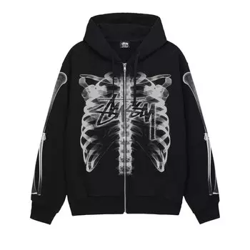 Толстовка на молнии Stussy Rib Cage, цвет Черный/Белый