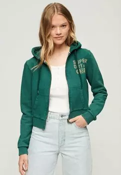 Толстовка на молнии Superdry Athletic Essential Crop, темно-зеленая сосна