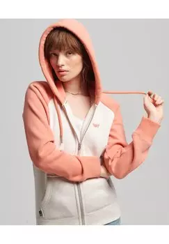 Толстовка на молнии Superdry БЕЙСБОЛ С ВЫШИТЫМ ВИНТАЖНЫМ ЛОГОТИПОМ, светлый овсяно-мерелевый Hype огненно-коралловый меланжевый