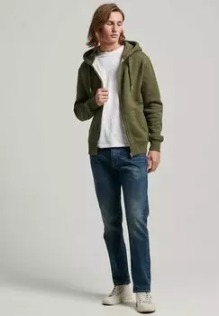 Толстовка на молнии Superdry Vintage Logo Emb, оливковый меланж