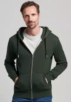 Толстовка на молнии Superdry Vintage Logo Emb, темно-оливковый меланж