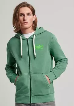 Толстовка на молнии Superdry Vintage Logo Neon Zip, зеленая оцинковка