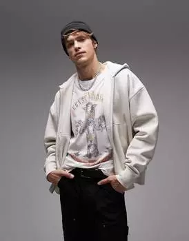 Толстовка на молнии Topman Premium Heavyweight Oversized, серовато-кремовый