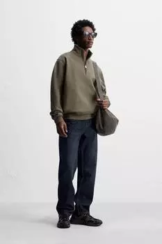 Толстовка на молнии в тяжелом весе на четверть дюйма ZARA, цвет Brown/Green