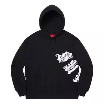 Толстовка old english wrap hooded sweatshirt 'black white' Supreme, черный