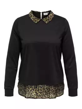 Толстовка ONLY CARMAKOMA "CARUMA ALBA L/S MIX TOP JRS", цвет Black Detail:Leo Woven Insert