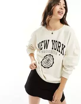 Толстовка ONLY каменно-бежевого цвета с надписью «New York»