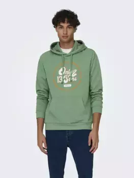 Толстовка ONLY & SONS с капюшоном "ONSLENNY REG VINTAGE PRINT HOOD SWEAT", зеленый