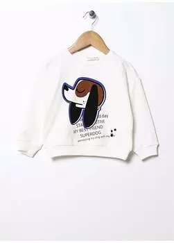 Толстовка Oversize с принтом для маленьких мальчиков с круглым вырезом цвета экрю 22FWB-04 Mammaramma, экрю