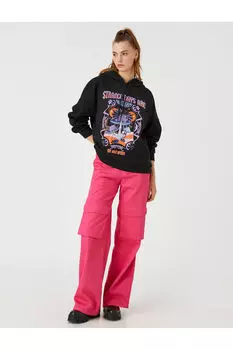 Толстовка Oversize с принтом и флисовой подкладкой Koton, черный