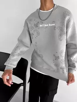 Толстовка Oversize с принтом Серая ablukaonline