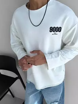 Толстовка Oversize с широким воротником и принтом, белая ablukaonline