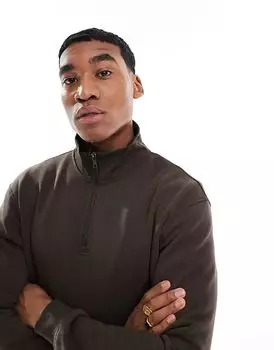 Толстовка oversize с застежкой-молнией на четверть коричневого цвета Jack & Jones