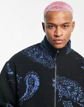 Толстовка oversize синего и черного цвета борг с принтом пейсли ASOS DESIGN