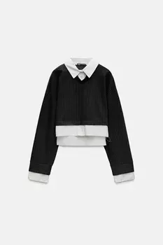 Толстовка oversize в тонкую полоску ZARA, серый/бежевый