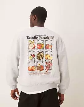 Толстовка оверсайз ASOS DESIGN с принтом фруктов на спине серого меланжевого цвета