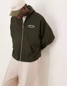 Толстовка оверсайз ASOS DESIGN с вышивкой на груди и спине темно-зеленого цвета